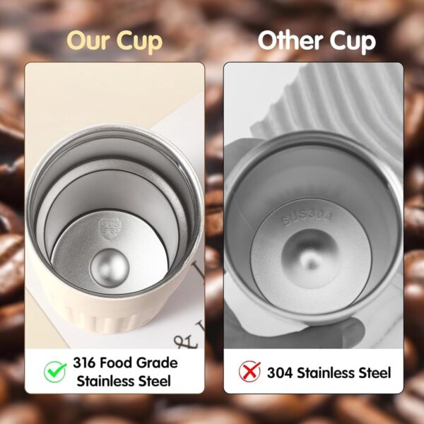 Coffee Mug Cup Digital Display, Thermos Flasks, 460 ml, Stainless Steel Travel Mug, Insulated Vacuum Thermal Mug, Leak-Proof Travel Mug with Lid for Coffee (White Brown) - Image 3