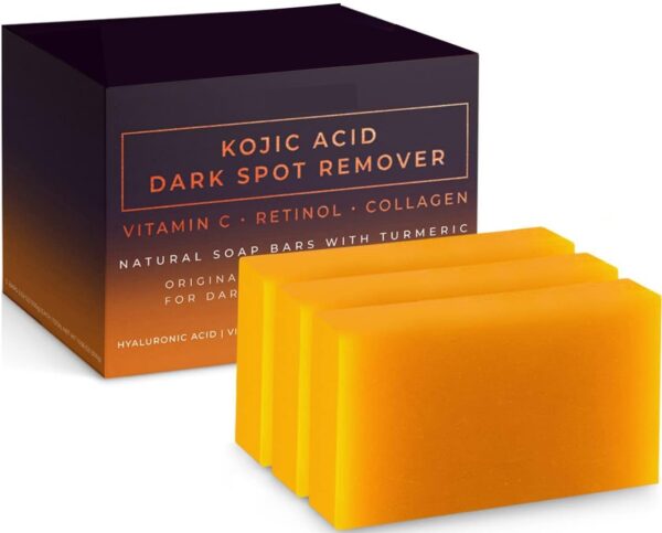 Kojic Acid Dark Spot Remover Soap Bars with Vitamin C, Retinol, Collagen, Turmeric - Original Japanese Complex Infused with Hyaluronic Acid, Vitamin E, Shea Butter (PACK OF2 PCS)